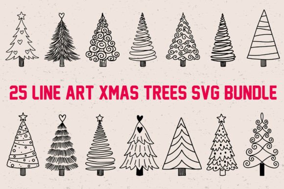 25 Line Art Christmas Trees SVG Bundle Review
