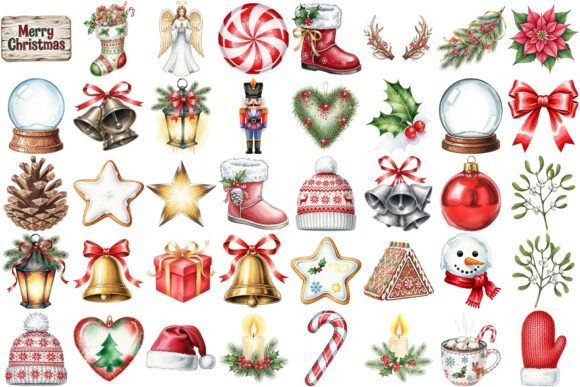 77 Watercolor Christmas Design Elements for Illustrations