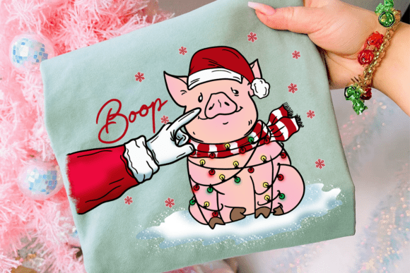 Boop Christmas Pig PNG, Cute Pig Lights