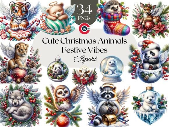 Christmas Animal Angel Clipart Bundle