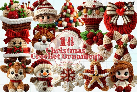 Christmas Crochet Ornament Illustrations for Content Publishing