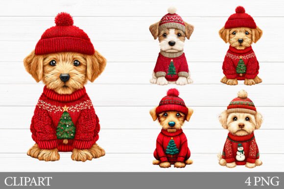 Christmas Dog Clipart. Dog Sublimation Illustrations