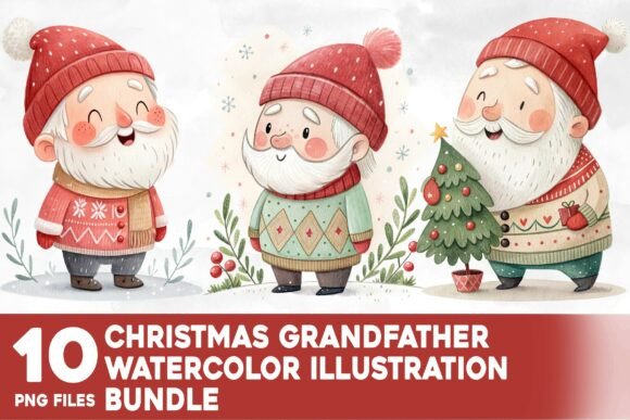 Christmas Grandfather Watercolor Bundle Review for Real Design Projects