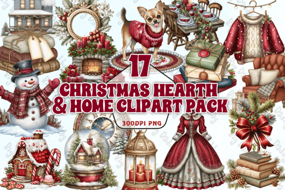 Christmas Hearth Home Clipart Pack PNG: A Festive Illustration for Digital Sellers