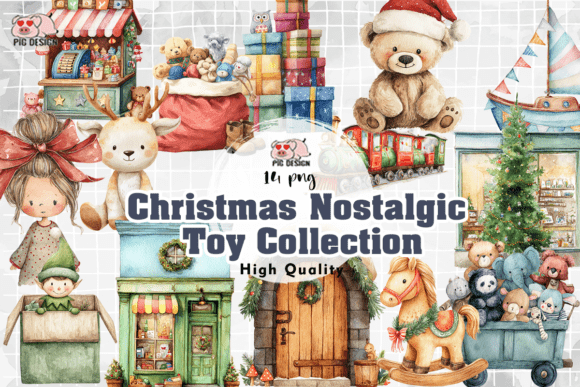 Christmas Nostalgic Toy Collection PNG: A Festive Illustration Asset for Crafters