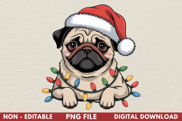 Christmas Pug Illustration PNG Clipart for Modern Blog Graphics