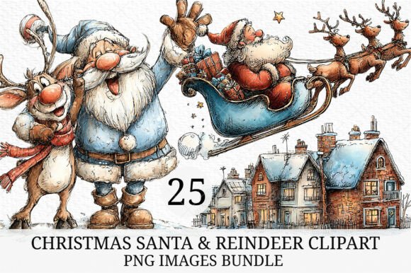 Christmas Santa Reindeer Clipart for Marketing & Branding