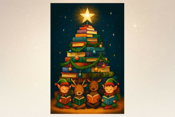 Christmas Tree Book Stack PNG: A Seasonal Illustration for Content Creators