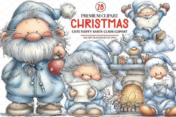 Cute Christmas Fluffy Santa Claus Clipar in Illustrations