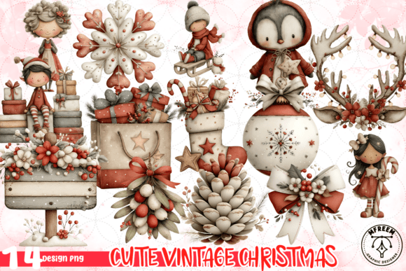 Cute Vintage Christmas Clipart Pack PNG: A Festive Graphic Design Asset for Local Business Branding