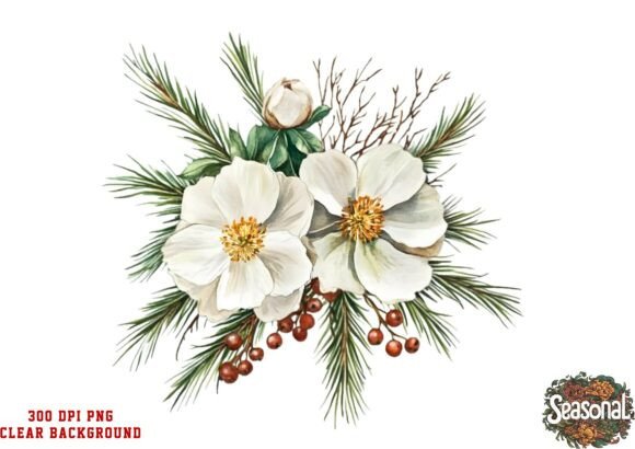 Frost Leaf Christmas Bouquet PNG in Illustrations