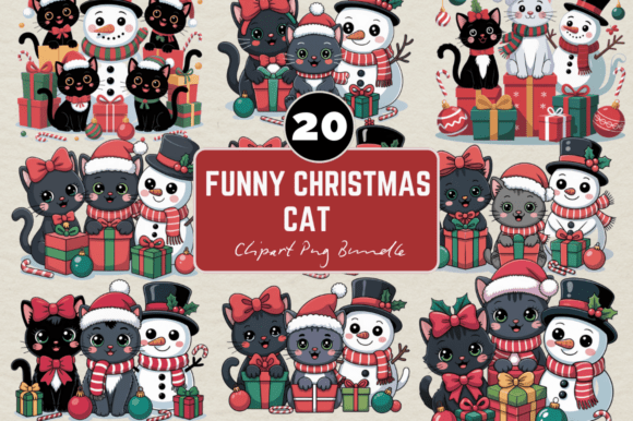 Funny Christmas Cat Illustrations for Handmade and Print Projects