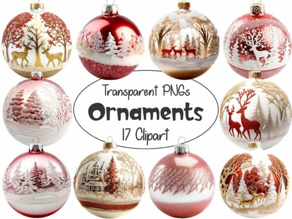 Glass Christmas Ornaments Red Gold 3D Illustrations Review