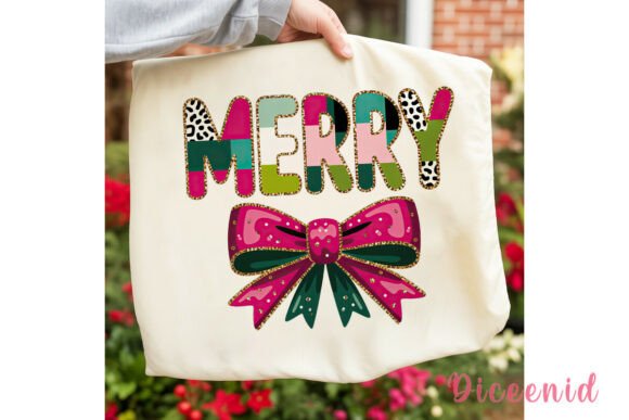 MERRY Christmas Bow Sublimation Design for Festive Handmade Projects
