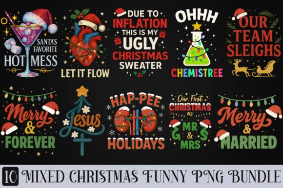 Mixed Christmas Funny PNG Bundle: Illustrations for Festive Branding