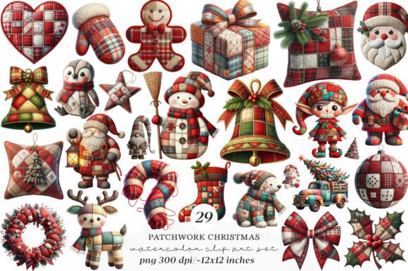 Patchwork Christmas Clipart: A Versatile Illustration for Content Creators