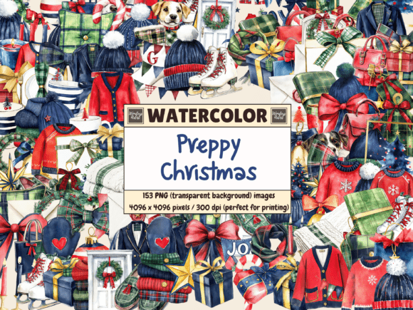 Preppy Christmas Watercolor Clipart Review