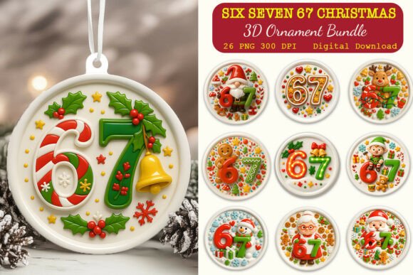 Six Seven 67 Christmas 3D Ornaments PNG in Illustrations