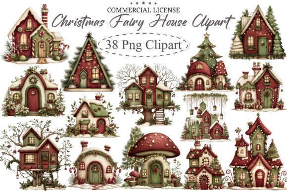 Whimsical Christmas Fairy House Illustrations for Handmade Creations